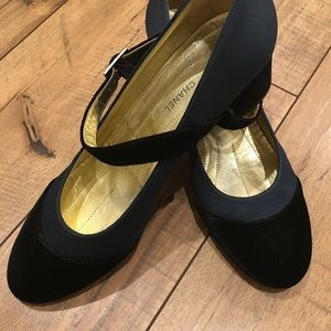 Chanel Vintage Navy Satin / Velvet Mary Jane Sz 41